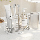 Popxstar  Minimalist Stainless Steel Toothbrush Holder Toothbrush Toothpaste Mouthwash Cup Home Tabletop Storage Rack Bathroom Accessories