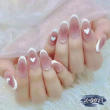 Popxstar  24Pcs Short Almond Press on nails French Tips Press on nails False Nails Simple Rose Full Cover Wearable Fake Nail Tips Art