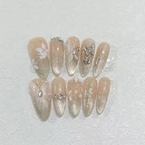 Popxstar  10Pcs Almond Handmade Nude Press on Nails Gradient Rhinestone Decoration False Nails Simple Wearable Manicure Fake Nail Tips