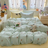 Popxstar  Cartoon Bedding Set Ins Korean Towel Embroidery Bed Linen Flat Sheets Set 2 Pillowcases Twin Double Queen Size Duvet Cover Set