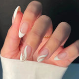 Popxstar 24pcs Mid-length Almond Press on Nails with Simple Glitter Blue Full Cover False Nail Fashion French Wearable Fake Nails Sets