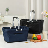 26 L Grocery Shopping Basket Aluminum Frame Oxford Cloth Shopping Bag Basket Handheld with Zippered Side Pockets
