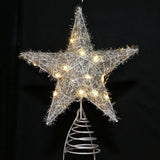 Creative 3D Glitter Star Christmas Trees Topper Hollow Light Up Xmas Tree Ornament Party Decoration Iron Glowing Tree Topper