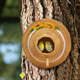 Creative Straw Hat Shape Bird House Wall-Mounted Circular Bird Breeding Box Handmade Decorative Hanging Bird Nest Backyard