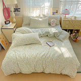 Popxstar  Floral Bedding Set Korean Style Duvet Cover Set Bed Linen Set Flat Sheets Set 2 Pillowcases Single Double Queen Size For Student