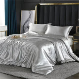 Popxstar High-end Blending Natural Mulberry Silk Bedding Set Luxury Satin Silky Queen Size Duvet Cover Set with Sheets King Size Bed Set