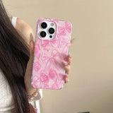 Pink Ribbon Bow Pattern Phone Case For IPhone 17 16 15 14 13 Pro Max Case Cute Sweet Cartoon Shockproof Protective Cover Cases