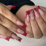 Popxstar  Gradient Black Red Halloween Fake Nails Long Coffin French Style Press on Nails 3D Spider Designs Y2K Punk Fashion False Nail