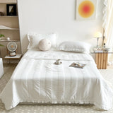 Popxstar INS Style White Pink Quilted Ruffles Quilt Blanket Bedspread Washed Solid Color Korean Princess Style Summer Thin Quilt 1/3Pc