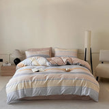 3pcs 100% Cotton Solid Color/two-color/striped/checkered Print Bedding, 1PC Duvet Cover 2PC Pillowcases Soft and Skin-friendly