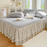 Popxstar shabby chic Princess Style Lace Bed Skirt + Pillowcases Bedding Bedspreads Sheet Pink Lace Bedding Set Solid color Bed For Girl Bed Cover