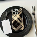 Popxstar Perforated Swirl Shell IND Black Coffee Checkered Phone Case For iPhone 11 12 13 14 15 16 Pro Max SE XR X XS 7 8 Plus Soft Cover