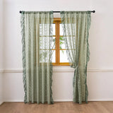 Romantic Lace Sheer Curtain Princess Floral Pattern Semi Sheer Window Curtain with Wavy Edge Rod Pocket Light Filtering Curtain
