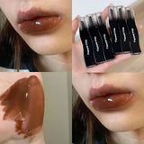 Popxstar Red Lip Tint Black White Tube Lipstick Light Watery Lip Glaze Soft Mist Lip Gloss Moisture Lipstick 1pcs Mirror Watery