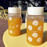 This Summer Cute Little Chrysanthemum Water Cup Comes in Two Styles  Frosted and Transparent  with A Handle for Easy Carrying