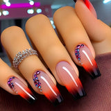 Popxstar 24pcs Pink Gradient Design Fake Nails Set White Mid-length Ballet False Nail Tips Finished Simple Wearable Square Press on Nails