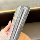 Popxstar  Fashion Tempered Glass Transparent Back Cover for iPhone 16 15 14 13 12 11 Pro Max 14/15/16 Plus Sparkling Powder Soft Edge Case