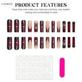 Popxstar  Gradient Black Red Halloween Fake Nails Long Coffin French Style Press on Nails 3D Spider Designs Y2K Punk Fashion False Nail