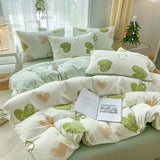 Popxstar 3-piece Cartoon Heart-shaped Plant Floral Print Set, a Duvet Cover and a Pair of Pillowcases (no Padding), Suitable for Bedroom