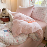 4Pcs Bedding Set Simple, Comfortable, And Retro Plaid Bed Sheets With Pillowcase Cotton Duvet Cover Set Single Bed Linen