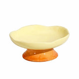 Floral Design Flower Shape Ceramic Cat Bowl Anti-Tip Anti-Slip Elevated Cat Bowl Tall Footed Oblique Mouth Raised Pet Bowl Cats