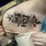 Popxstar  6pcs Waterproof Black Flower Tattoo Sticker for Men and Women - Lasts 3-5 Days