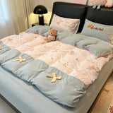 3/4Pcs Bedding Set Bed Sheets Full Set 100% Cotton Checkered Bow Pink Duvet Cover Cute Core Princess Bedding Four-Season