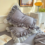 2 Pcs Luxury Double Ruffle Pillow Cover Bed Solid Pillowcase Brief Handmade Pillow Cases Home Textile Lace Decorative