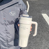 Large-capacity Water Cup, Autumn and Winter Insulated Cup, Men's Simple Office Straw Cup, Women's 304 Stainless Steel Ice Cup