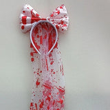 Vintage Halloween Rose Headband Retro Mesh Veil Gothic Bowknot Crown with Headscarf Red Simulation Rose Cosplay Headdress