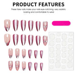 Popxstar  Pink Purple Almond French Fake Nails 24Pcs Glossy Cat's Eyes Press On Nails Bowknot Decor Reusable False Nails Art for Manicure