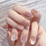 Popxstar  24pcs Round Fake Nails Cat Eye Glitter Press on Nail Full Cover Wearable Artificial Nail Tips for Girls Gifts Free Shipping