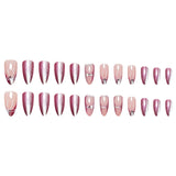 Popxstar  Pink Purple Almond French Fake Nails 24Pcs Glossy Cat's Eyes Press On Nails Bowknot Decor Reusable False Nails Art for Manicure