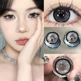 Popxstar  2Pcs Kroean New Colored Contact Lenses with Prescription Myopia Degree 0.00- 8.00 Black Eye Soft Lens Eye Beauty Pupil