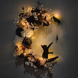 Popxstar Halloween Flower Wreath White Flowers Black Roses Withered Branches Moon Cat Flower Wreath Decoration Door Wreath Decoration