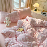 Popxstar New Lattice Duvet Cover Set with Sheet Pillowcases No Filling Warm Bed Linen Twin Full Queen Size Grid Home Bedding Set