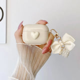 Popxstar Ribbon Lattice Bowknot with Pearl Keychain Cover For Apple AirPods 2 Pro 3 3rd generation Shockproof Earphone Case For AirPods 4