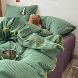 Cotton Double Gauze Bedding Sets Striped Grinkled Muslin Duvet Cover Bed Flat Sheet Pillowcases Bed Linens Students Bedroom