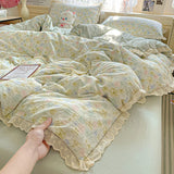 Popxstar  Floral Bedding Set Korean Style Duvet Cover Set Bed Linen Set Flat Sheets Set 2 Pillowcases Single Double Queen Size For Student