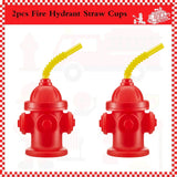 Popxstar  2/4/6/8/10pcs Novelty Fire Hydrant Straw Cups with Lid Fireman Birthday Party Favors Boys Firefighter Party Water Cups Supplies