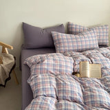 Plaid printing skin-friendly and comfortable double-layer yarn small fresh printing four-piece set, dormitory
