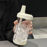 New Plastic Water Bottle For Girls With Straw Lid Bubble Milk Tea Plastic Cup Simple Outdoor School Straw Drinking Water Bottles