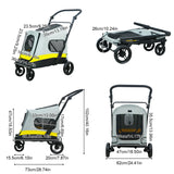 2 Sizes One-click Folding Dog Stroller 4 Wheels Dog Jogger Wagon Stroller Breathable and Visible Mesh for Small to Large Dogs Pet Jogging Carriage Stroller