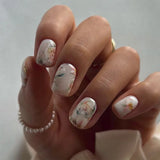 Popxstar 24pcs Short Square False Nails Sets Flower Design Stick on Fake Nails Datachable Simple Nude Press on Nails Tips with Jelly Glue