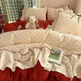 3/4Pcs Bedding Set Korean Princess Polka Dot Bedding Cute Bow Bed Linen 2 Bedroom Cotton Bed Linen With Ruffles Couple Quilt