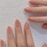 Popxstar 24Pcs Solid Color Grey Almond Fake Nail Cat's Eye Design Wearable Round Head False Nails with Shiny Powder Press on Nails