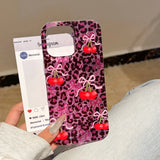 Popxstar  Rose Leopard Print Red Cherry Glitter Phone Case for IPhone 13 15 14 16 Pro Max Fashion Bling Shockproof Cover for Iphone 17 Pro