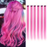 Popxstar 6pcs/pack Colored Party Highlights Clip in Hair Extensions for Girls 22 inches Multi-colors Straight Hair Synthetic Hairpieces