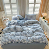 Popxstar New Lattice Duvet Cover Set with Sheet Pillowcases No Filling Warm Bed Linen Twin Full Queen Size Grid Home Bedding Set