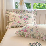 Popxstar  2pcs Flower Prints Ruffles 100% Cotton Pillowcases 48x74cm Sizes Cushion Cover for Bed Floral Style Adults Kids Pillowslip